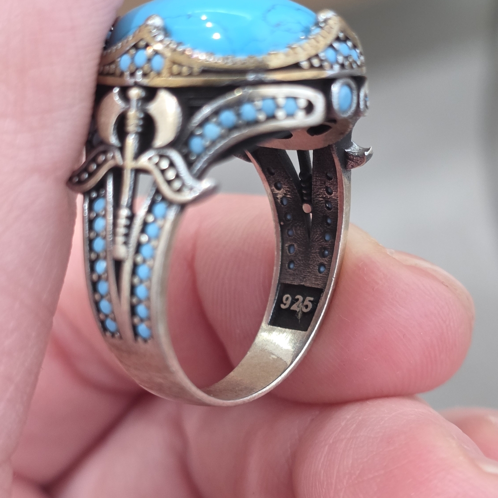 Turquoise Oval Statement Ring - Blue Gemstone Sil… - image 5